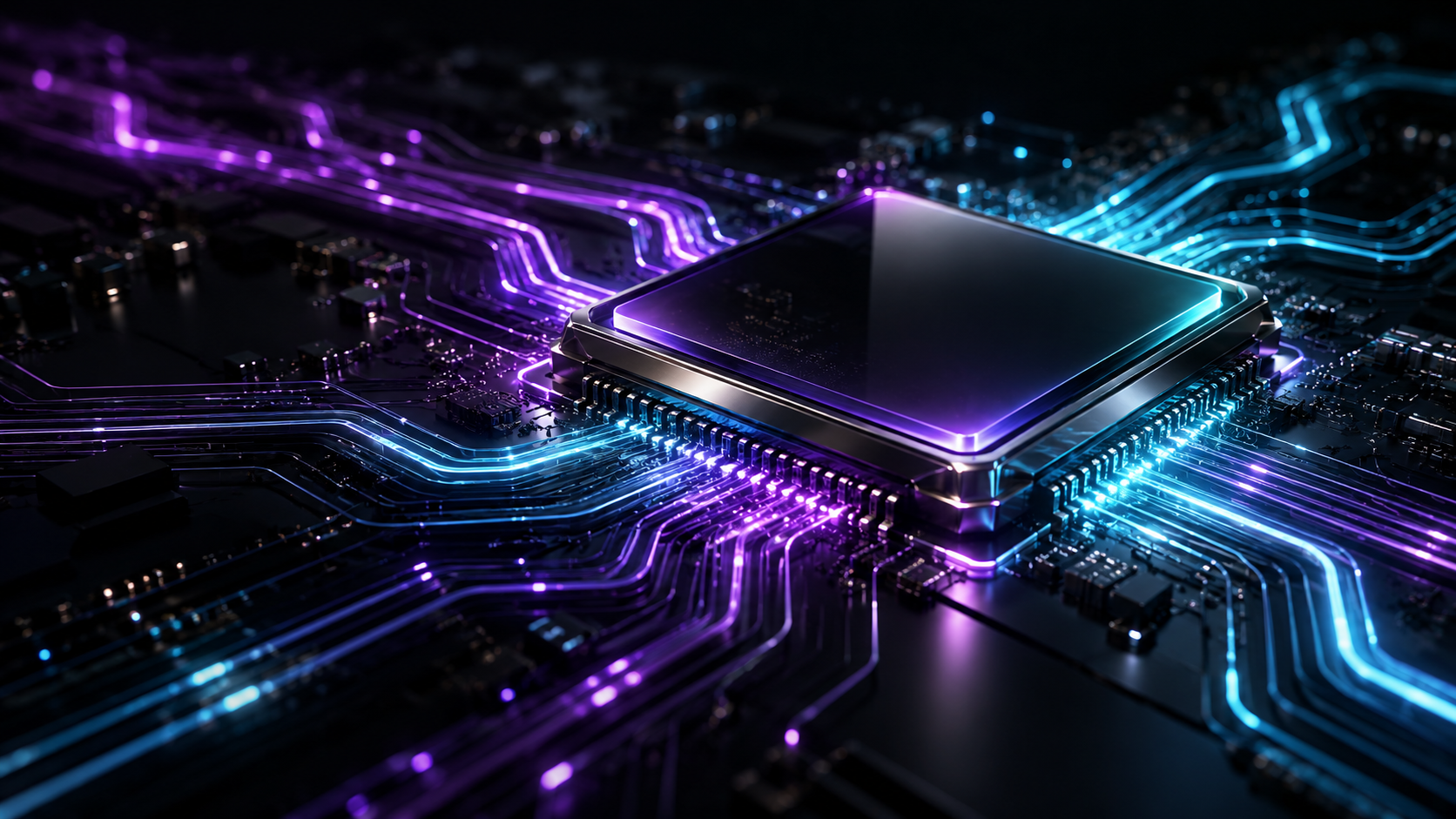 Cinematic processor with violet and cyan circuits